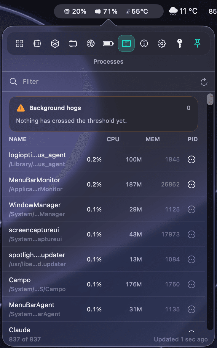 Background hog detector panel